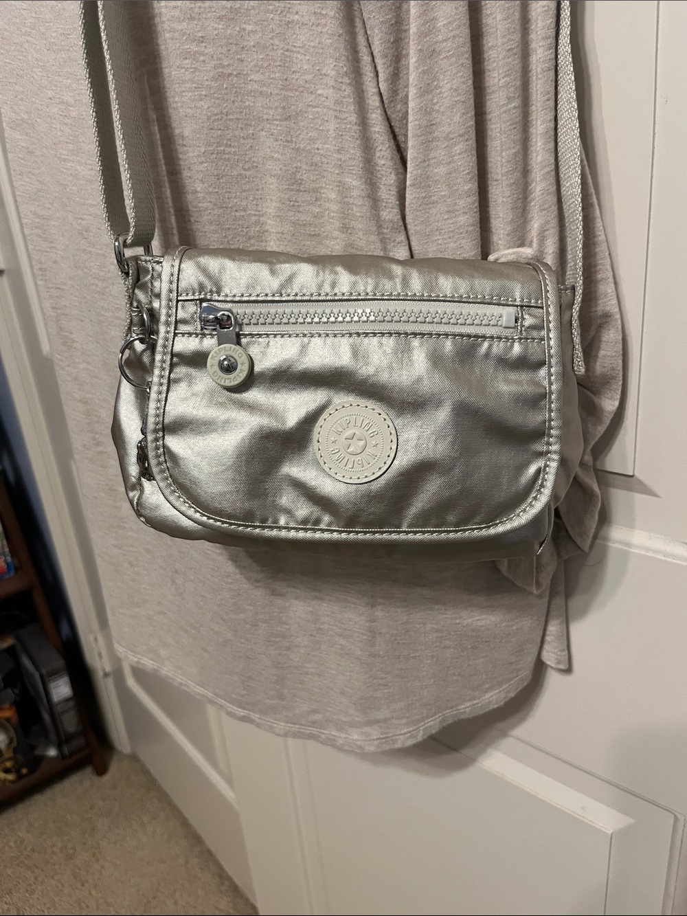 Kipling Metallic Silver Small Crossbody Bag